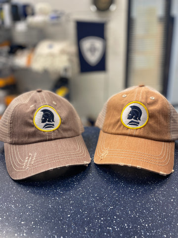 Distressed Style "Trucker" Cap with Embroidered Spartan Head Logo