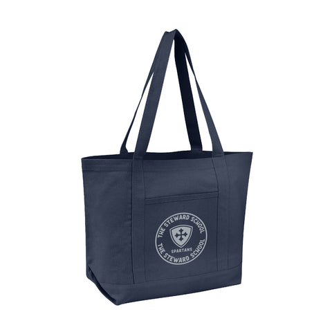 Navy Canvas Tote Bag with Shield