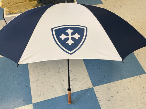 Golf Umbrella - Navy and White Panels with Steward Shield